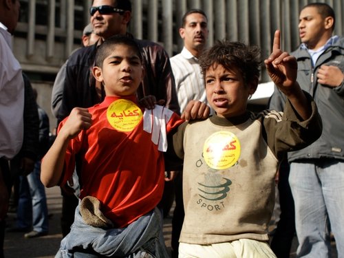 Young protestors, Cairo, Egypt, 25 January 2011