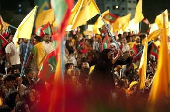 Protests in the Maldivian capital, Male. Copyright Mohamed Muha/Demotix