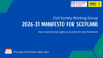 An advert for the CSWG's 2026-31 Scottish Manifesto launch event on Thursday 30 October at 4pm