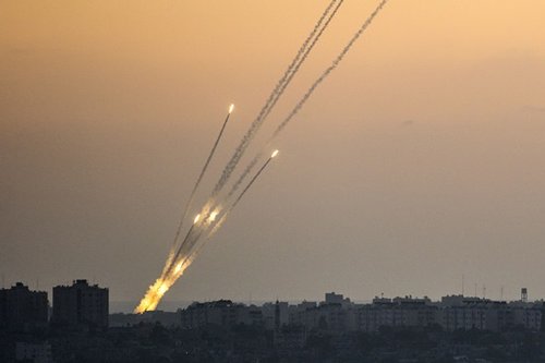 Rockets being fired from the Gaza strip into Israel