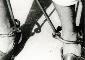 Iron fetters used in Pakistani prisons and permitted in specific circumstances by Pakistan law.