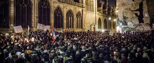 Protesters gather in Paris to call for the protection of civilians in Aleppo