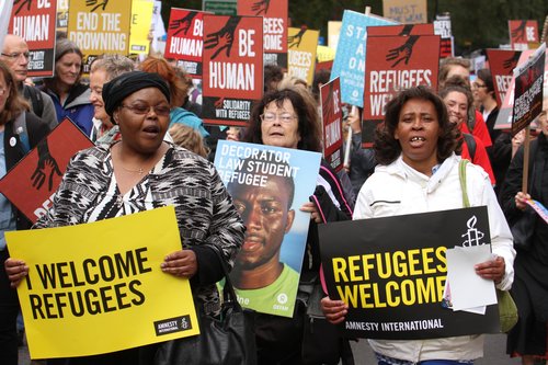 Refugees Welcome demonstration march underway in London