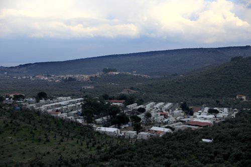 View of Moria refugee camp on the island of Lesvos, Greece 2018