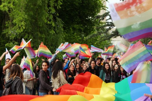 Pride celebration by students at the Middle East Technical University (METU) campus, in Ankara, Turkey, May 2018