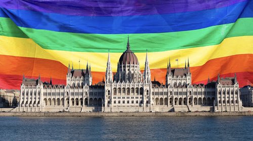 Hungarian Parliament Building with LGBTI Flag