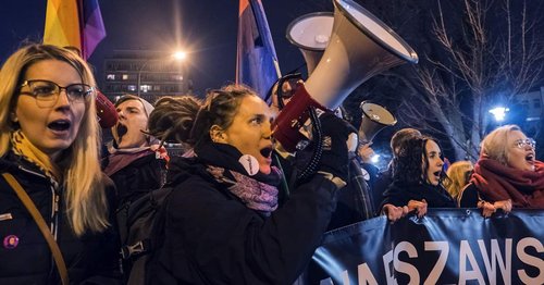 Women take part in a protest in Poland