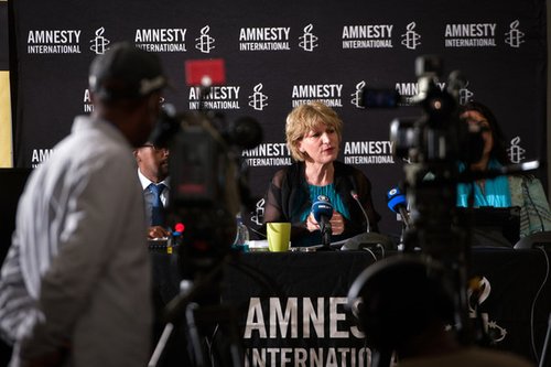 Agnès Callamard at a press conference