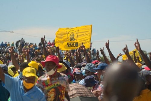 Image shows a crowd of Citizens Coalition for Change supporters gathering during an electoral rally in March 2022