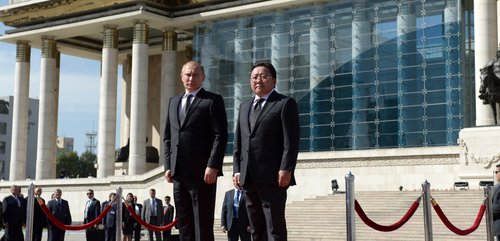 President Vladimir Putin of Russia and President Tsakhia Elbegdorj of Mongolia, 3 September 2014 in the Mongolian capital Ulan Bator.