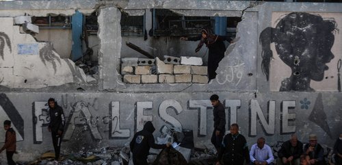 Palestine words spray painted on wall