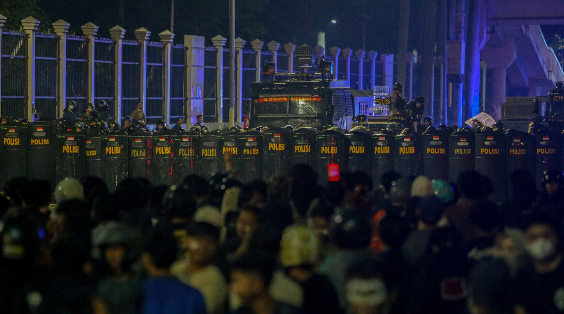 Police barricade in front of the House of Representatives in Jakarta, Indonesia during the August 2025 protests.