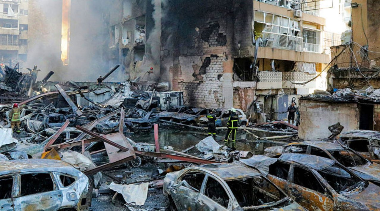 Firefighters attempt to extinguish a fire following an Israeli strike at the Corniche al-Mazraa neighbourhood of Beirut on April 8, 2026.