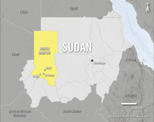 The map above shows North Darfur state, as well as key cities and towns in North Darfur state.