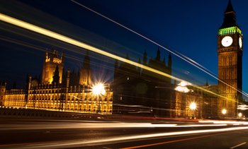 The Houses of Parliament seen from Westminster Bridge at night