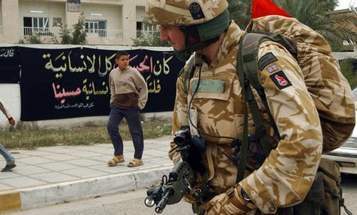 British soldier on patrol in Basra, Iraq