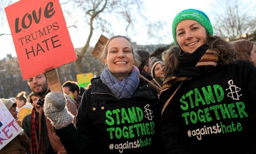 Protesters at the march for women's rights in London on 21 January 2017