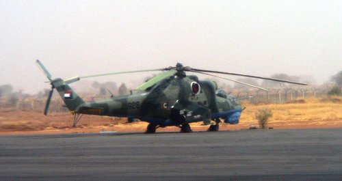An Mi-24 attack helicopter at Nyala airport in Darfur