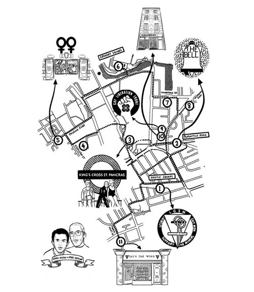 Map of King's Cross highlighting LGBT+ spaces and history