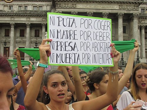 Woman holding up placard in Argentina abortion protest