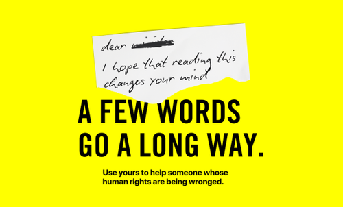 Graphic of a handwritten letter being written with the text 'A few words go a long way'