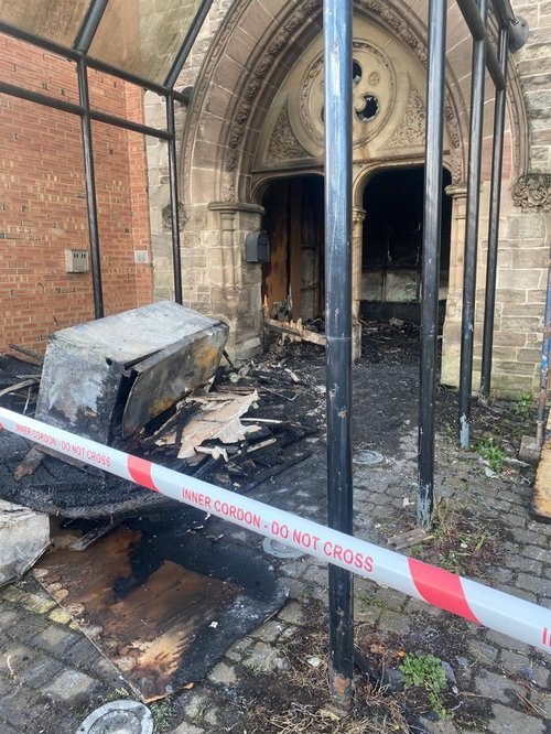Aftermath of most recent arson attack on Belfast Multi-Cultural Association