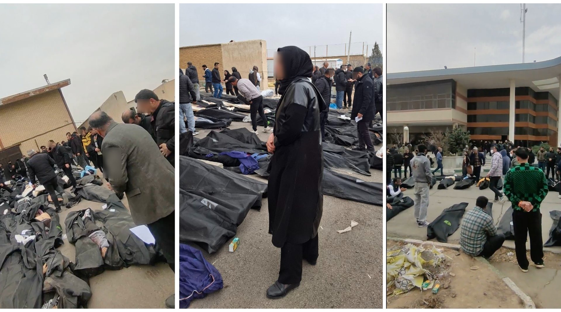Families searching for missing loved ones at a makeshift morgue set up in an outbuilding of the Legal Medicine Organization in Kahrizak, near Tehran
