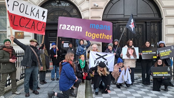 A demonstration outside the Embassy of Poland
