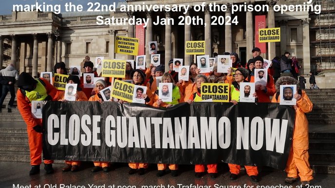 Photo of Close Guantanamo network at rally holding banners