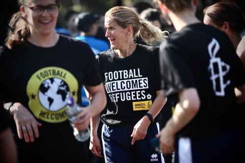 Kim Leadbeater MP playing at Amnesty's annual Football Welcomes match