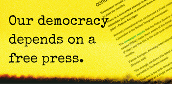 Text reads: our democracy depends on a free press