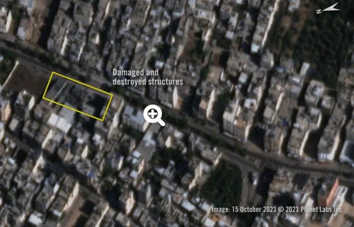 Satellite imagery showing damage to buildings in Gaza