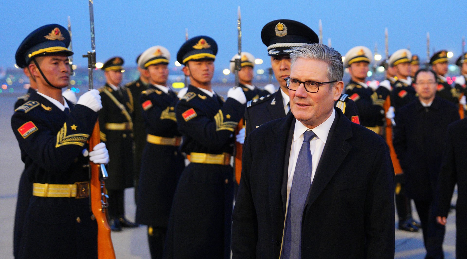 rime Minister Keir Starmer arriving in China and being greeted by guard of honour on January 28, 2026 in Beijing