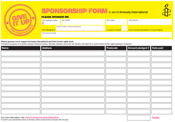 Give it up sponsorship form