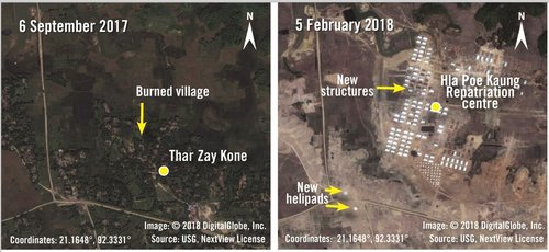 Satellite images show the construction of military buildings and repatriation centres in Hla Poe Kaung in Rakhine State.