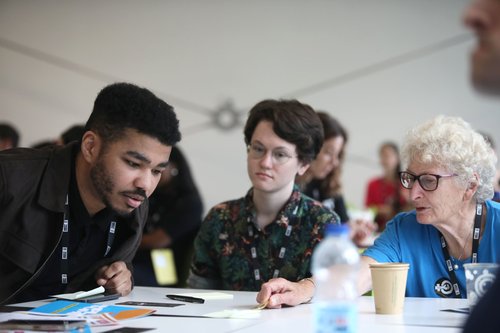 People talking at an event