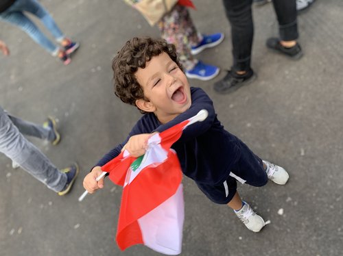 Kian, Khoury’s son, joining the October Revolution protests in Beirut, 2019