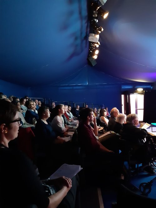 Image shows an audience in a darkened theatre