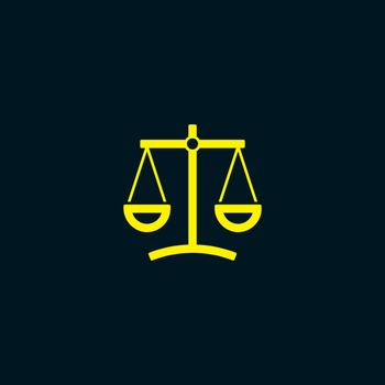 An image of yellow measuring scales on a black background to indicate justice