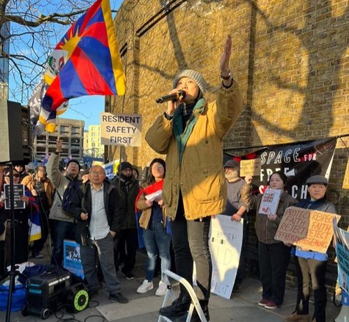 Person protesting outside.