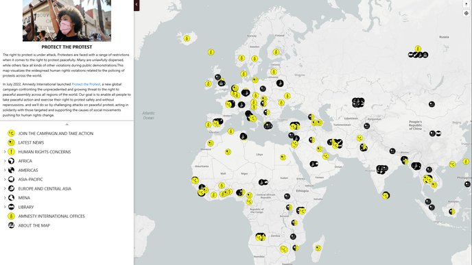 Interactive map of protest information about countries around the world