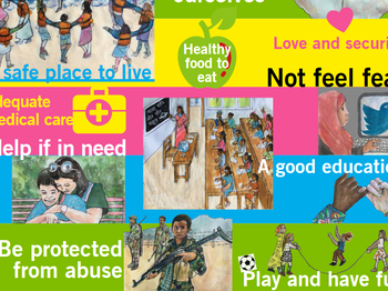 A Section of the poster with drawings celebrating the United Nations Convention on the Child