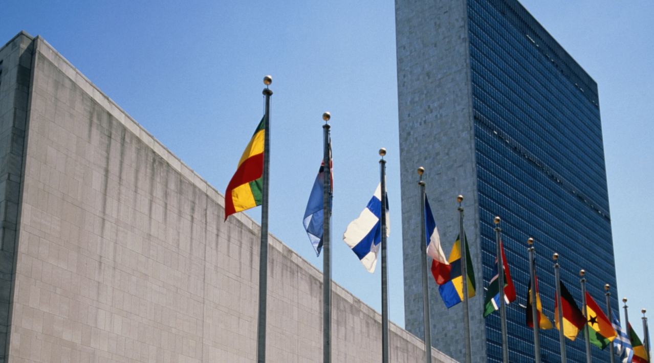 UN image outside with flags