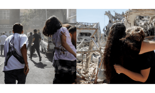 Images from aftermath of attacks in Tehran (left) and Israel (right)