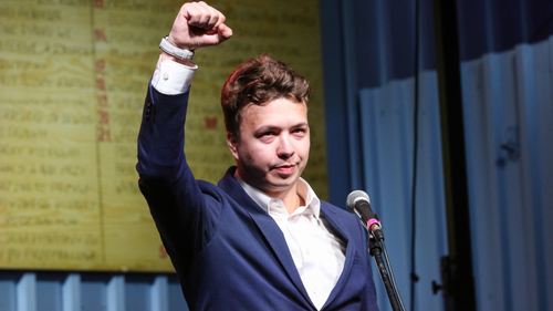 Roman Protasevich speaking at a rally