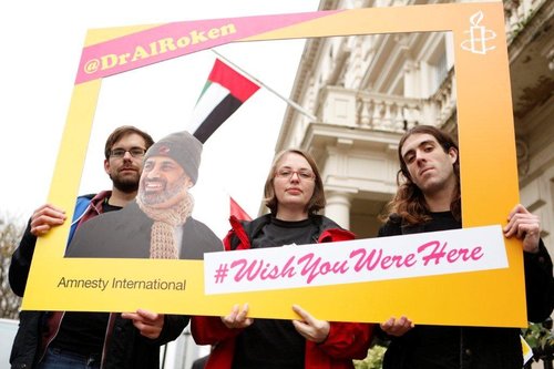 Amnesty activists outside UAE Embassy