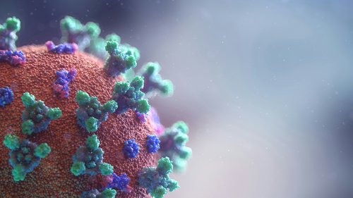 A close-up image of a Covid-19 virus molecule