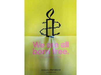 A bright yellow poster depicting Article 1 of the Universal Declaration of Human Rights: “We are all born free”. Suitable for use in any classroom.