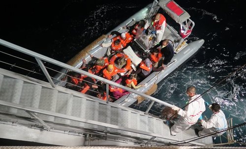 An Italian Navy search and rescue vessel