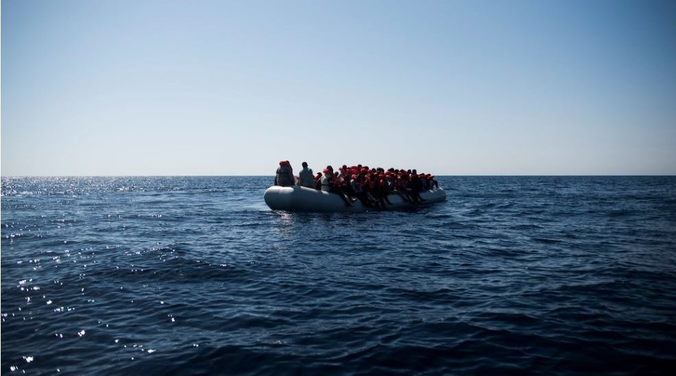 Boat carrying refugees across the English Channel